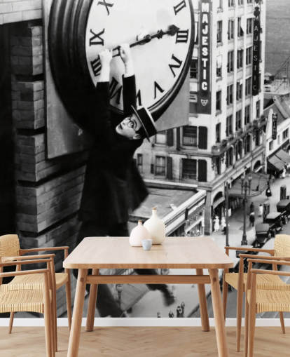sort/hvidt stumfilm tapetmaleri kaldet Harold Lloyd (Safety Last!) til soveværelser, kontorer og virksomheder