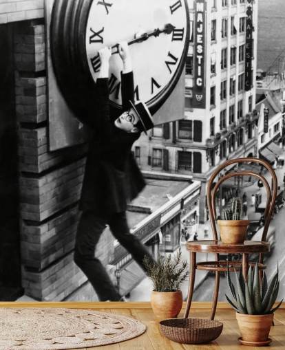 papier peint mural de film muet en noir et blanc appelé Harold Lloyd (Safety Last !) pour les chambres, les bureaux et les entreprises