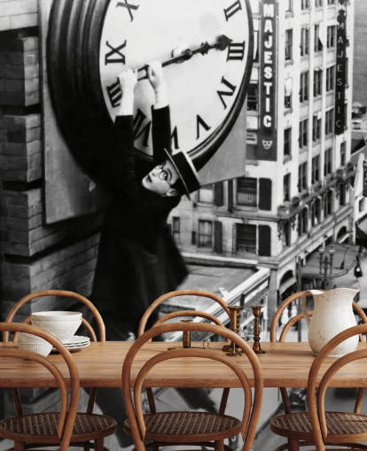 black and white silent movie wallpaper mural called Harold Lloyd (Safety Last!) for bedrooms, offices and businesses black and white silent movie wallpaper mural called Harold Lloyd (Safety Last!) for bedrooms, offices and businesses