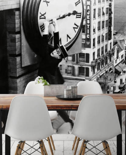 black and white silent movie wallpaper mural called Harold Lloyd (Safety Last!) for bedrooms, offices and businesses