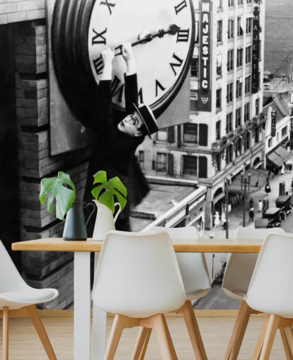 black and white silent movie wallpaper mural called Harold Lloyd (Safety Last!) for bedrooms, offices and businesses black and white silent movie wallpaper mural called Harold Lloyd (Safety Last!) for bedrooms, offices and businesses