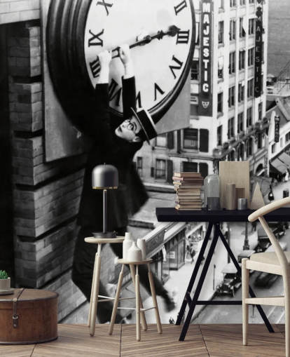 mural de papel de parede de filme mudo em preto e branco chamado Harold Lloyd (Safety Last!) para quartos, escritórios e empresas