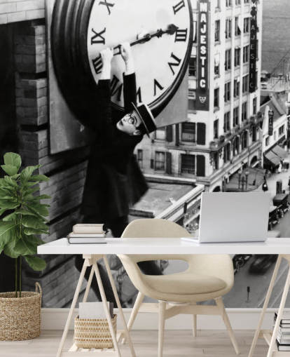 black and white silent movie wallpaper mural called Harold Lloyd (Safety Last!) for bedrooms, offices and businesses