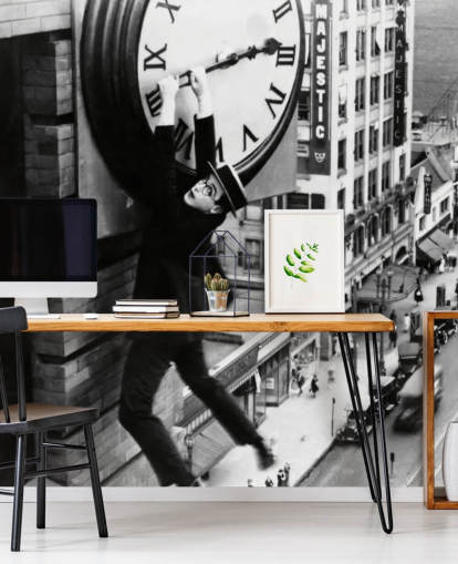black and white silent movie wallpaper mural called Harold Lloyd (Safety Last!) for bedrooms, offices and businesses black and white silent movie wallpaper mural called Harold Lloyd (Safety Last!) for bedrooms, offices and businesses