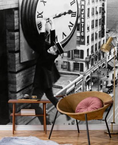 sort/hvidt stumfilm tapetmaleri kaldet Harold Lloyd (Safety Last!) til soveværelser, kontorer og virksomheder sort/hvidt stumfilm tapetmaleri kaldet Harold Lloyd (Safety Last!) til soveværelser, kontorer og virksomheder