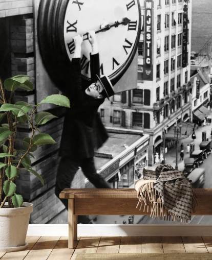 svartvit stumfilm tapetväggmålning som heter Harold Lloyd (Safety Last!) för sovrum, kontor och företag