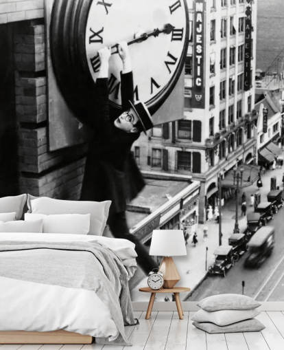 svartvit stumfilm tapetväggmålning som heter Harold Lloyd (Safety Last!) för sovrum, kontor och företag