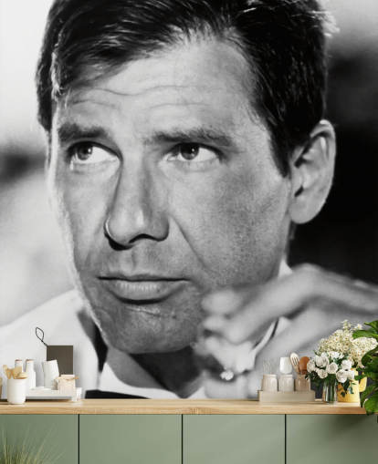mural de papel pintado de indiana jones en blanco y negro llamado Harrison Ford (Indiana Jones y el Templo de la Perdición)