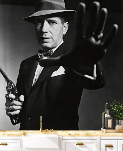 svart og hvitt humphrey bogart tapetmaleri kalt Humphrey Bogart (The Enforcer) for soverom og kinorom