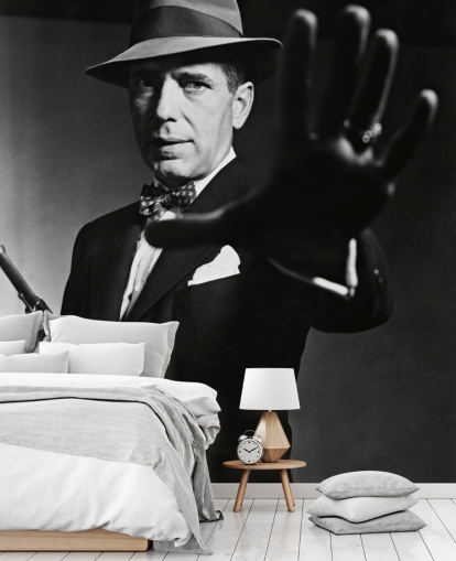 mural de papel pintado de Humphrey Bogart en blanco y negro llamado Humphrey Bogart (The Enforcer) para dormitorios y salas de cine