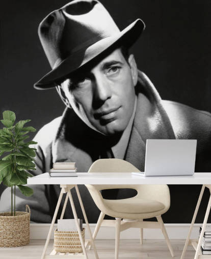 papier peint mural hollywoodien noir et blanc appelé Humphrey Bogart pour les chambres, les salles de cinéma et les bureaux à domicile