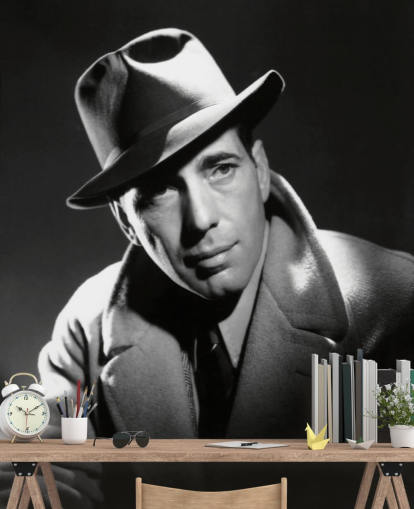 mural de papel de parede hollywoodiano preto e branco chamado Humphrey Bogart para quartos, salas de cinema e escritórios domésticos mural de papel de parede hollywoodiano preto e branco chamado Humphrey Bogart para quartos, salas de cinema e escritórios domésticos