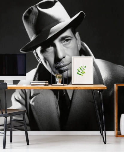 sort/hvidt hollywood tapetmaleri kaldet Humphrey Bogart til soveværelser, biografrum og hjemmekontorer