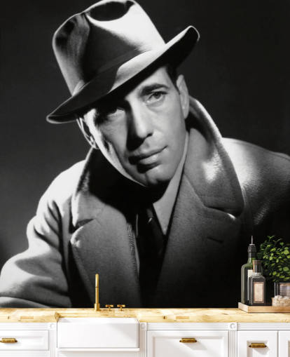 black and white hollywood wallpaper mural called Humphrey Bogart for bedrooms, cinema rooms and home offices