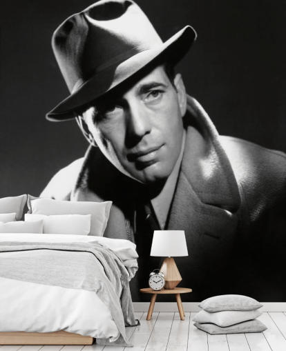 zwart-wit hollywood behangmuurschildering genaamd Humphrey Bogart voor slaapkamers, bioscoopzalen en thuiskantoren