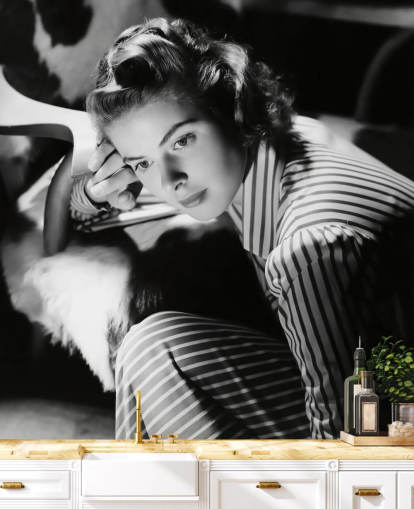 papier peint mural de film en noir et blanc appelé Ingrid Bergman pour les chambres et les salles de cinéma