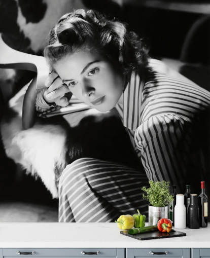 svart-hvitt filmtapet veggmaleri kalt Ingrid Bergman for soverom og kinorom