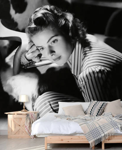 svartvit film tapeter väggmålning kallad Ingrid Bergman för sovrum och biografrum svartvit film tapeter väggmålning kallad Ingrid Bergman för sovrum och biografrum