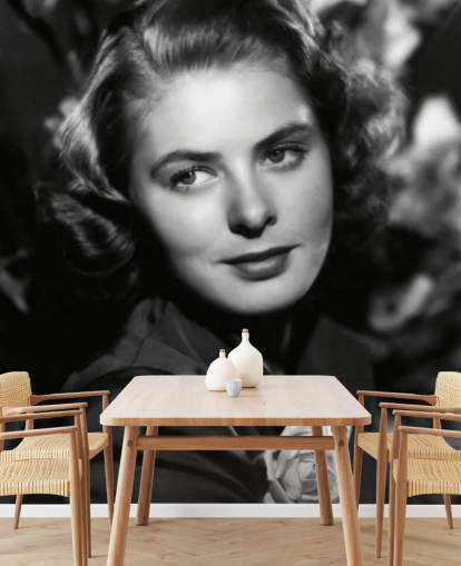 Svartvit filmstjärna väggmålning Ingrid Bergman II för hem och företag