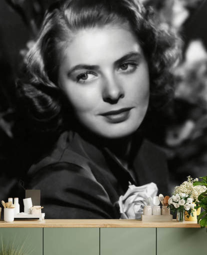 Svartvit filmstjärna väggmålning Ingrid Bergman II för hem och företag Svartvit filmstjärna väggmålning Ingrid Bergman II för hem och företag