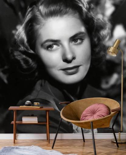 Svartvit filmstjärna väggmålning Ingrid Bergman II för hem och företag
