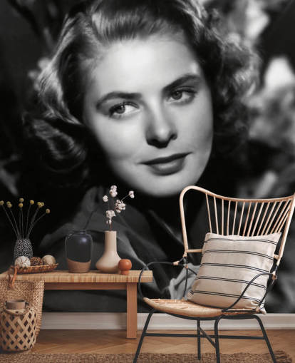 murale con stella del cinema in bianco e nero chiamata Ingrid Bergman II per case e aziende