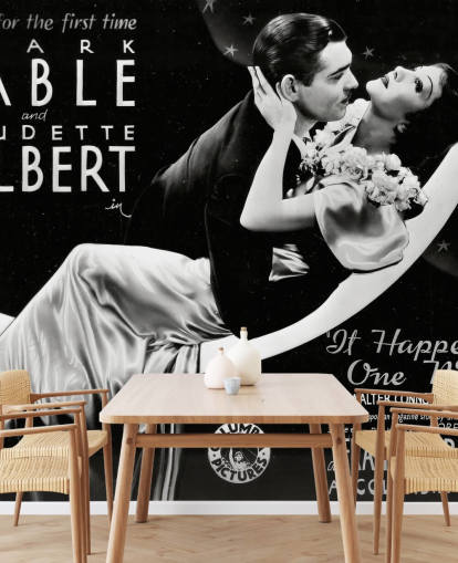 mural de papel de parede de filme clássico em preto e branco chamado It Happened One Night para quartos, escritórios domésticos e salas de cinema