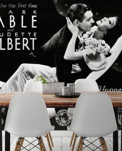 mural de papel pintado de películas clásicas en blanco y negro llamado It Happened One Night para dormitorios, oficinas en casa y salas de cine