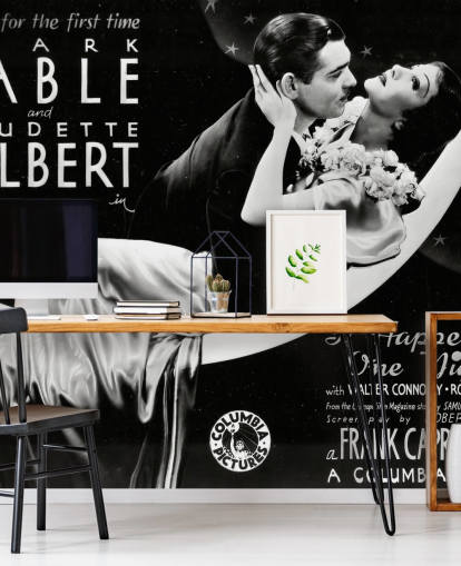 black and white classic movie wallpaper mural called It Happened One Night for bedrooms, home offices and cinema rooms