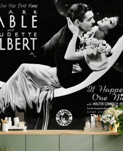 black and white classic movie wallpaper mural called It Happened One Night for bedrooms, home offices and cinema rooms black and white classic movie wallpaper mural called It Happened One Night for bedrooms, home offices and cinema rooms