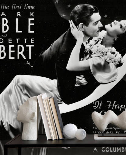 carta da parati murale in bianco e nero con film classico chiamato It Happened One Night per camere da letto, uffici domestici e sale cinema