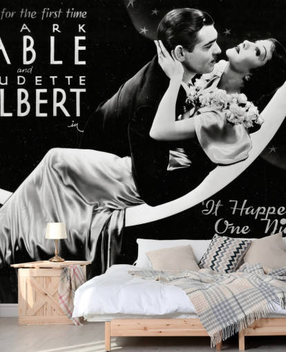 zwart-wit klassieke filmbehangmuurschildering genaamd It Happened One Night voor slaapkamers, thuiskantoren en bioscoopzalen