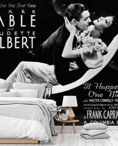 black and white classic movie wallpaper mural called It Happened One Night for bedrooms, home offices and cinema rooms