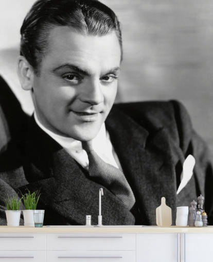 mural de papel de parede de estrela de cinema em preto e branco chamado James Cagney para quartos, salas de estar e escritórios domésticos