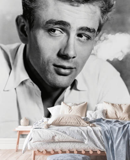 mural de papel pintado de película en blanco y negro llamado James Dean II para dormitorios, salas de estar y oficinas en casa