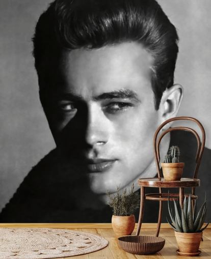 Schwarz-Weiß-Filmtapete namens James Dean für Schlafzimmer und Wohnzimmer