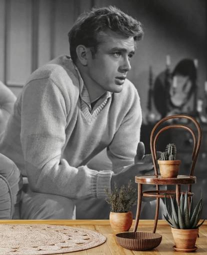 schwarz-weiße James Dean-Tapete namens James Dean (East of Eden) für Schlafzimmer, Kinoräume und Heimbüros