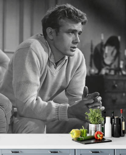 schwarz-weiße James Dean-Tapete namens James Dean (East of Eden) für Schlafzimmer, Kinoräume und Heimbüros