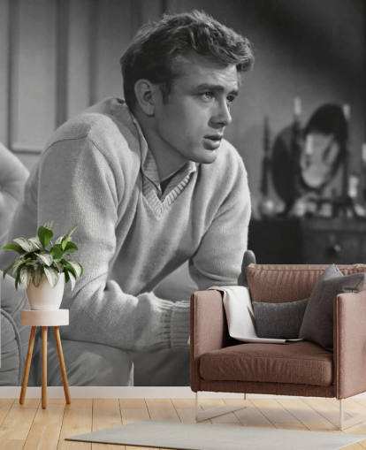 papel pintado de James Dean en blanco y negro llamado James Dean (East of Eden) para dormitorios, salas de cine y oficinas en casa