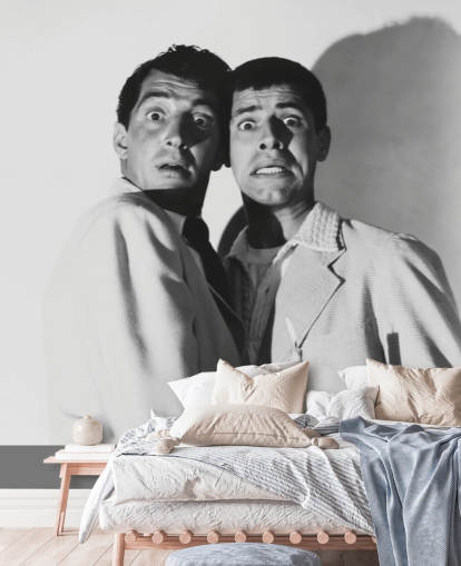 mural de papel pintado de película en blanco y negro llamado Jerry Lewis & Dean Martin (Scared Stiff)