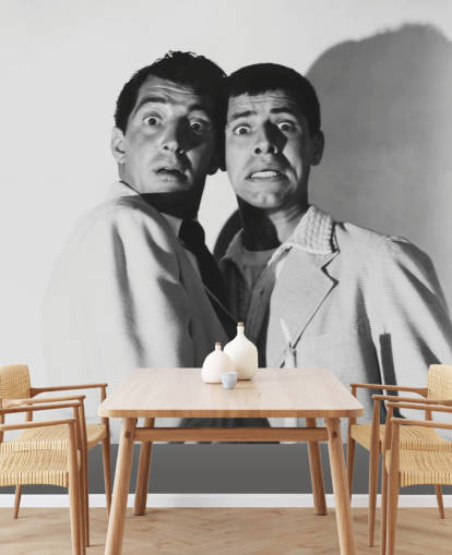 sort/hvid film tapet vægmaleri kaldet Jerry Lewis & Dean Martin (Scared Stiff)