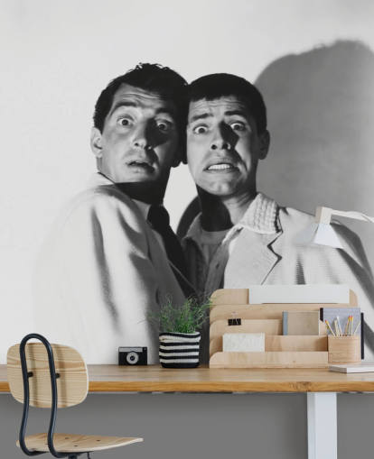 svart-hvitt filmtapet veggmaleri kalt Jerry Lewis & Dean Martin (Scared Stiff)