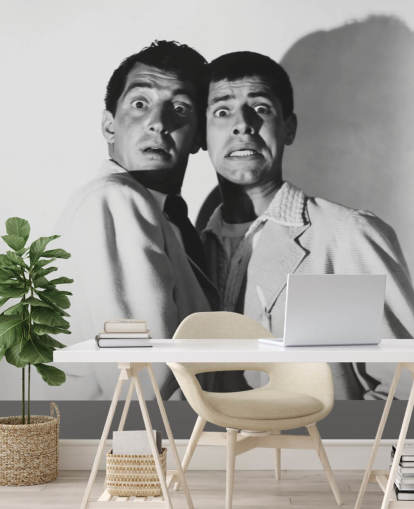 svart-hvitt filmtapet veggmaleri kalt Jerry Lewis & Dean Martin (Scared Stiff)