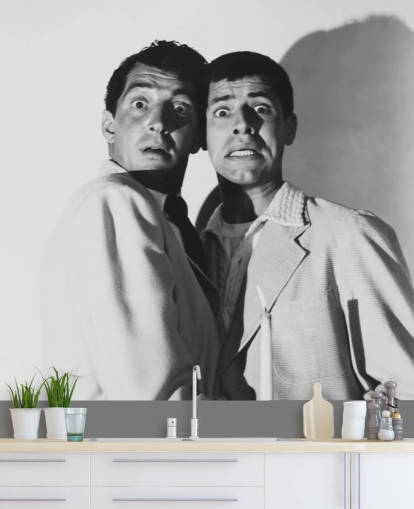 black and white movie wallpaper mural called Jerry Lewis & Dean Martin (Scared Stiff)
