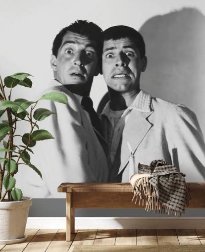 carta da parati murale in bianco e nero chiamata Jerry Lewis & Dean Martin (Scared Stiff)