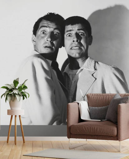 black and white movie wallpaper mural called Jerry Lewis & Dean Martin (Scared Stiff)