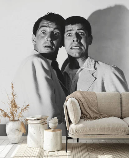 mural de papel de parede de filme em preto e branco chamado Jerry Lewis & Dean Martin (Scared Stiff)