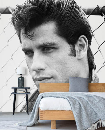 mural de pared de grasa en blanco y negro llamado John Travolta (Grease) para dormitorios y salas de estar