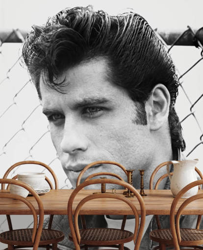 mural de parede de graxa preto e branco chamado John Travolta (Grease) para quartos e salas de estar