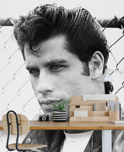 peinture murale noire et blanche appelée John Travolta (Grease) pour les chambres et les salons